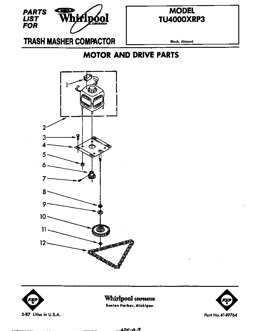 Whirlpool TU4000XRP3 motor and drive diagram