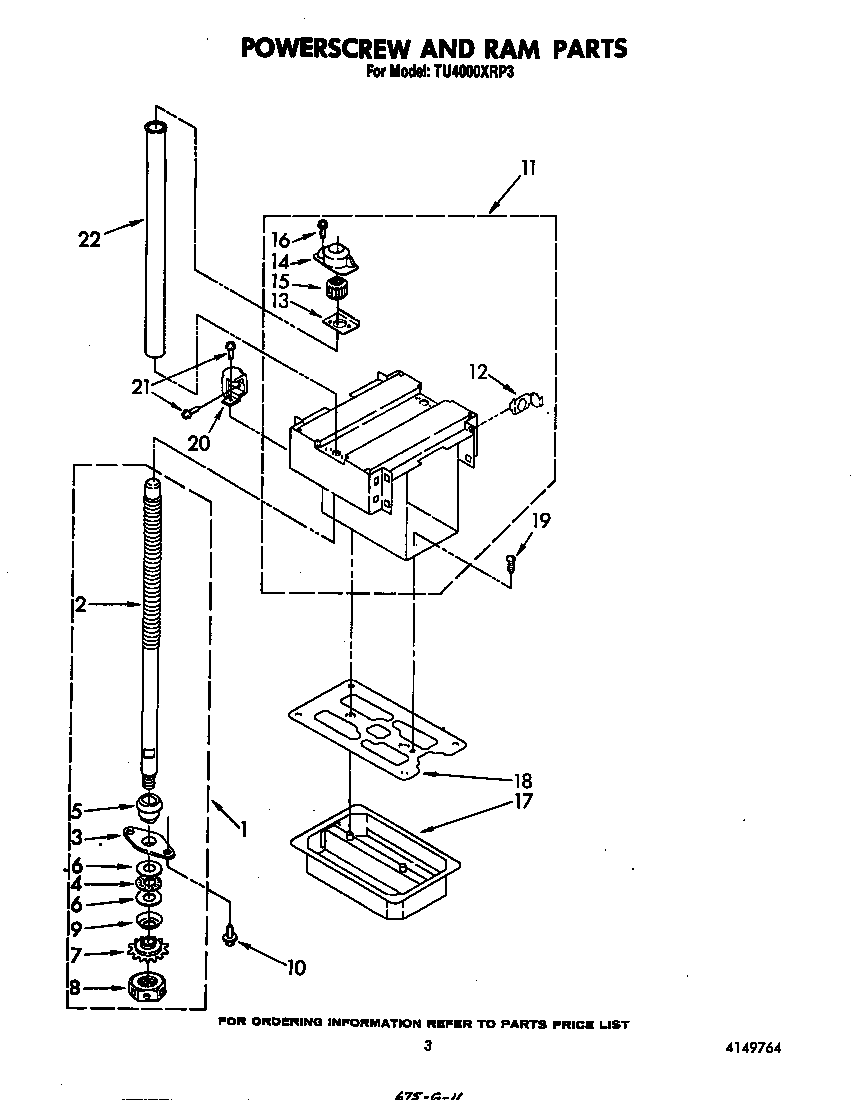 Whirlpool TU4000XRP3 powerscrew and ram diagram