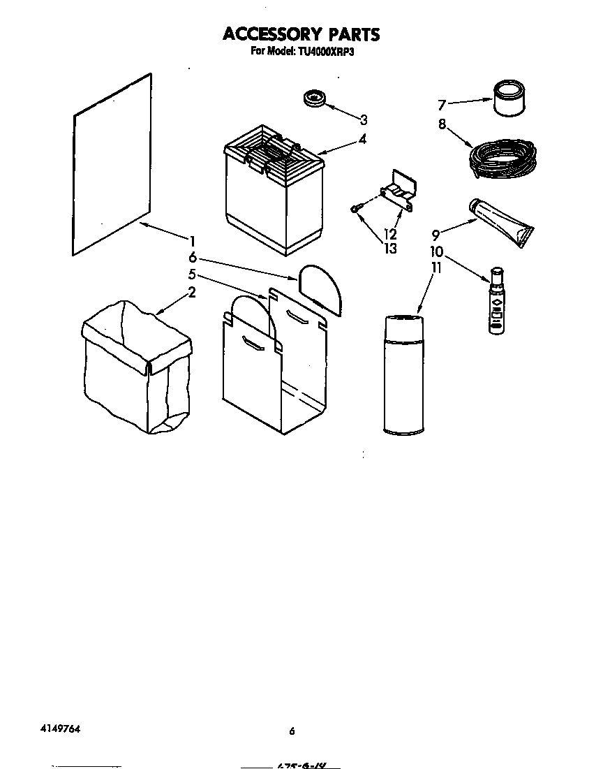 Whirlpool TU4000XRP3 accessories diagram