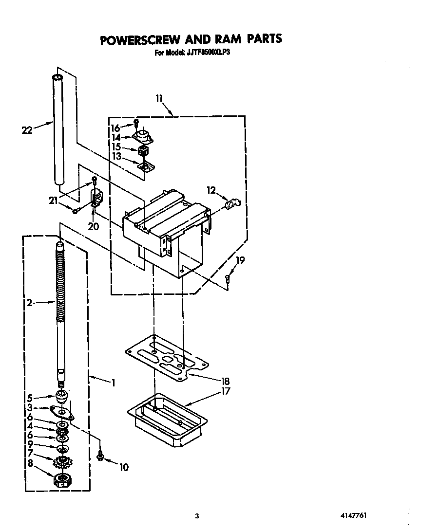 Whirlpool JJTF8500XLP3 powerscrew and ram diagram
