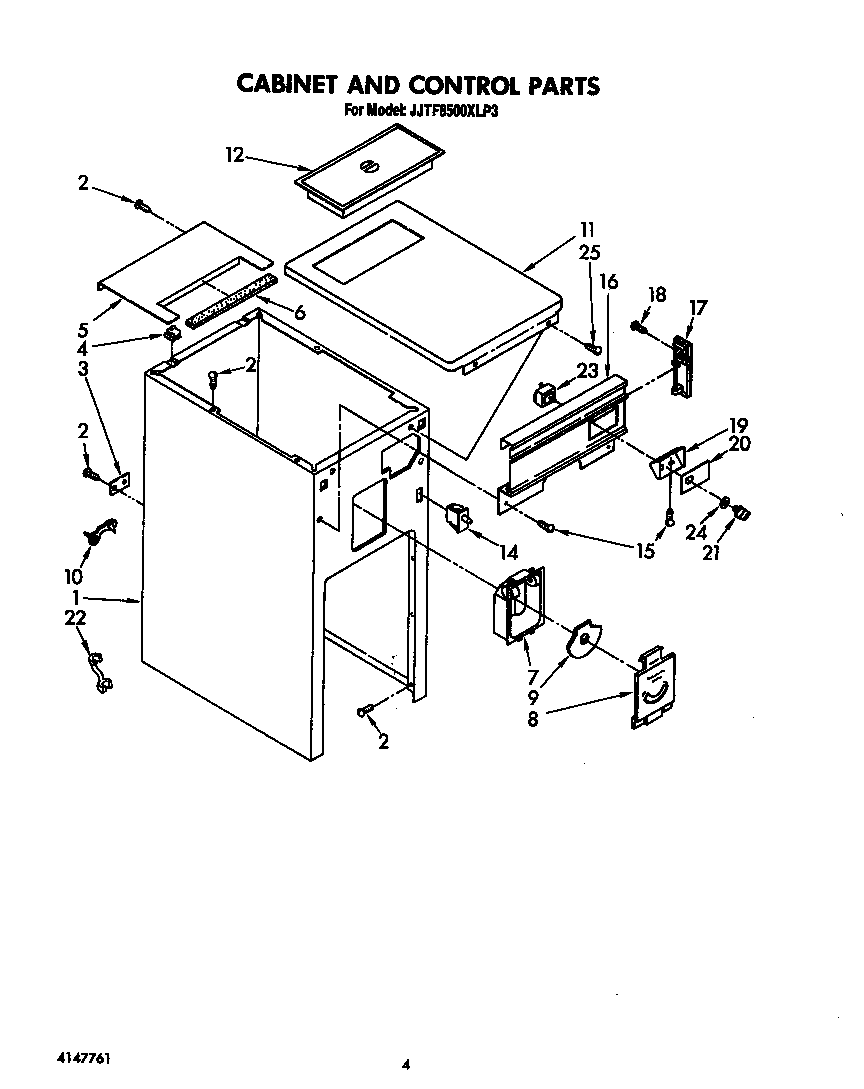Whirlpool JJTF8500XLP3 cabinet and control diagram