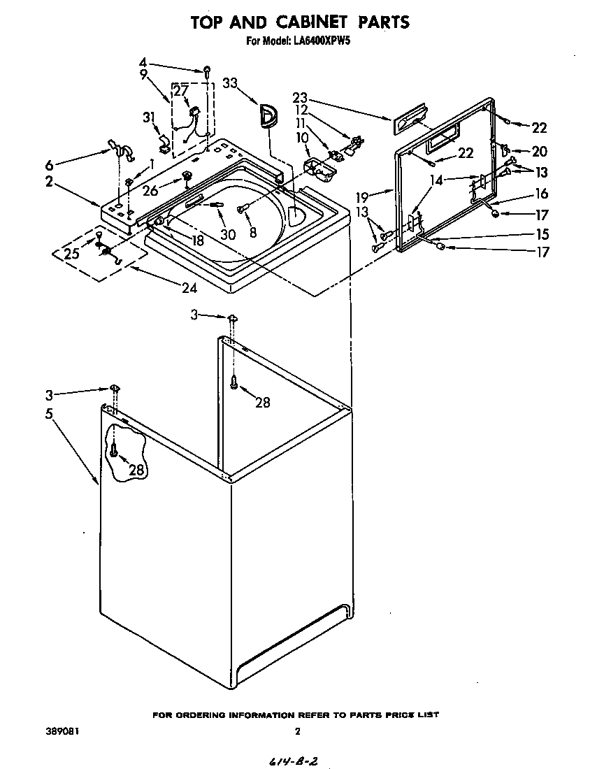 Whirlpool LA6400XPW5 top and cabinet diagram