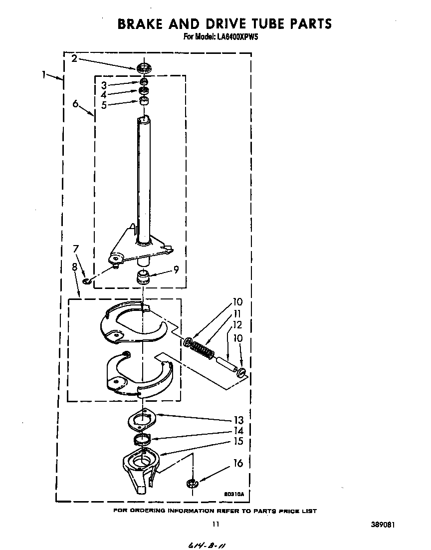 Whirlpool LA6400XPW5 brake and drive tube diagram