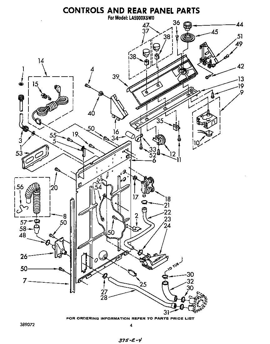Whirlpool LA5900XSW0 controls and rear panel diagram