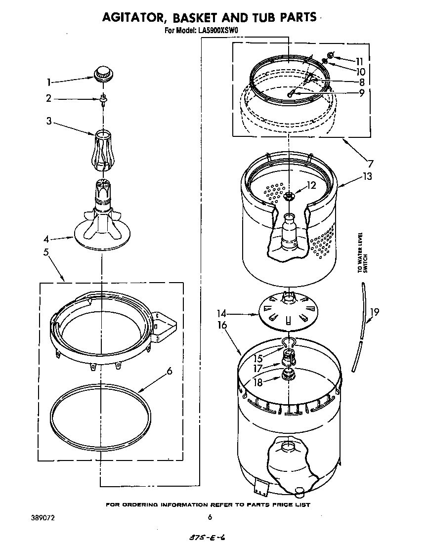 Whirlpool LA5900XSW0 agitator, basket and tub diagram