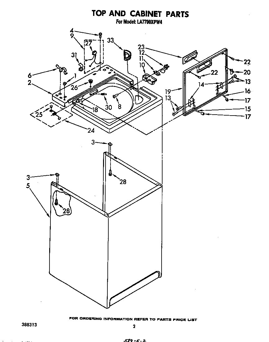 Whirlpool LA7700XPW4 top and cabinet diagram