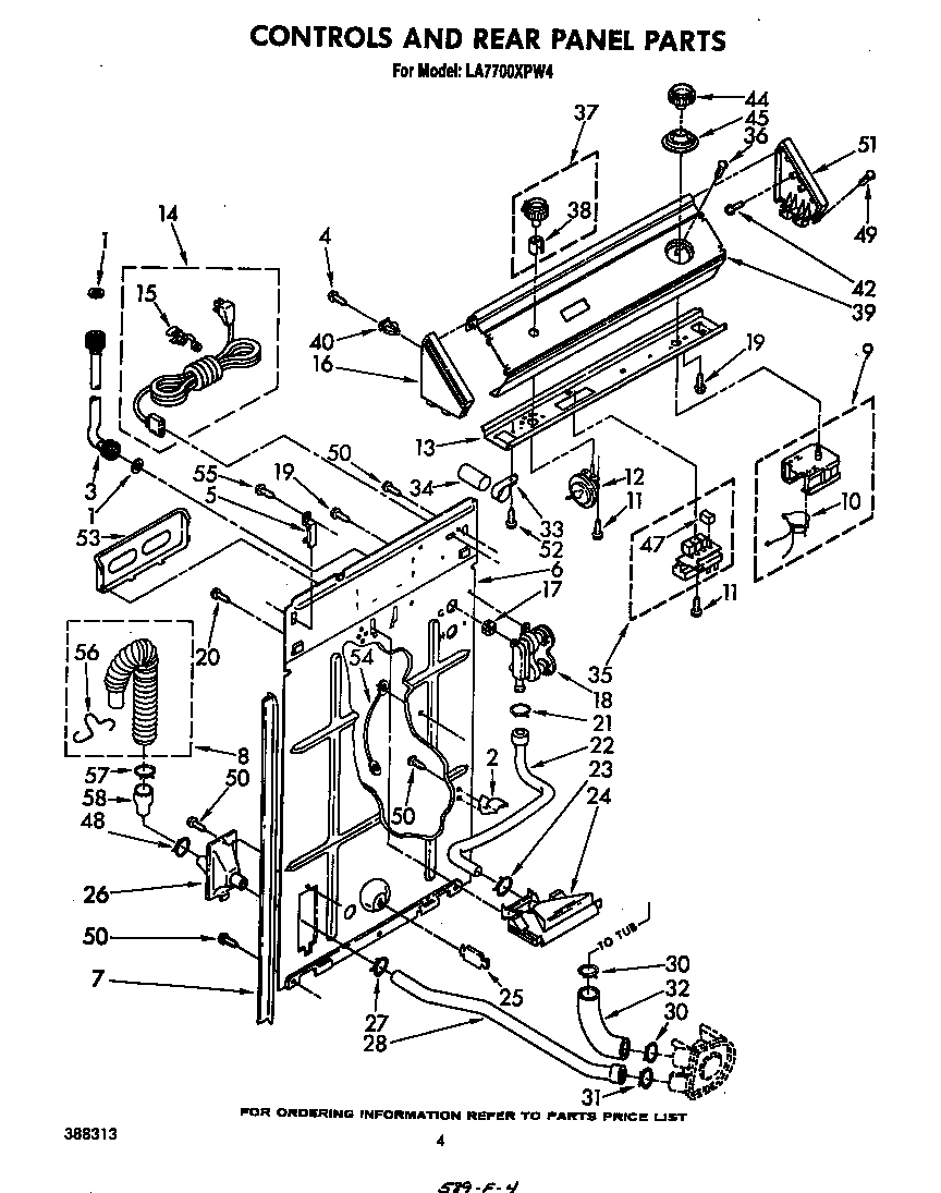 Whirlpool LA7700XPW4 controls and rear panel diagram