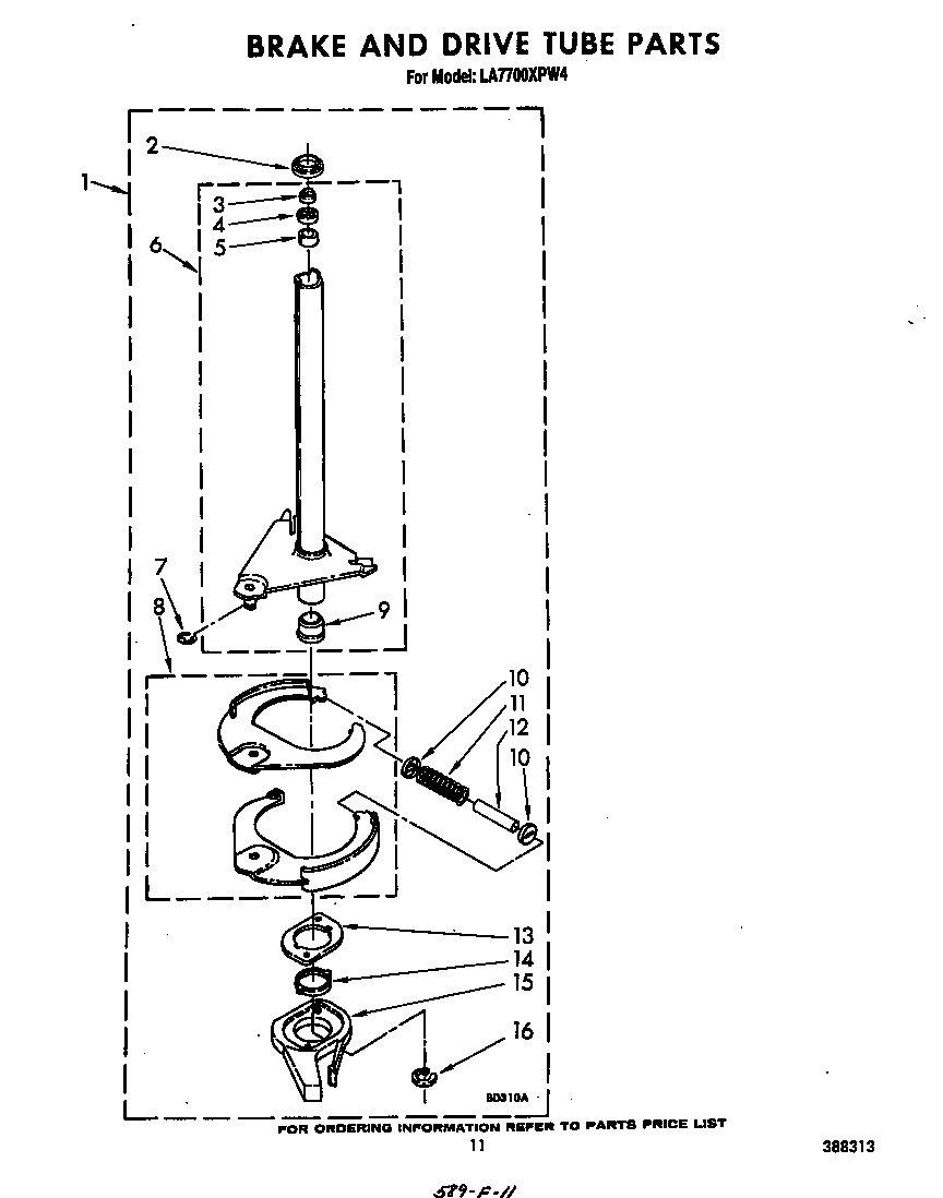 Whirlpool LA7700XPW4 brake and drive tube diagram