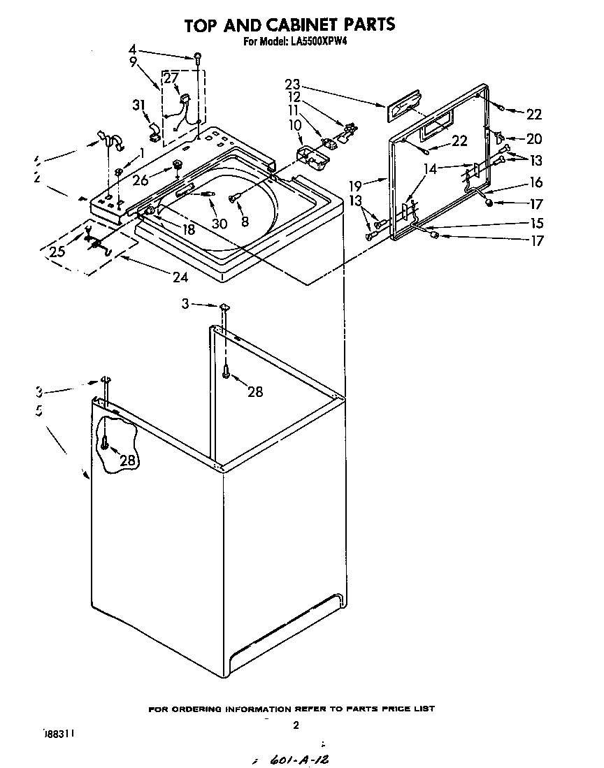 Whirlpool LA5500XPW4 top and cabinet diagram