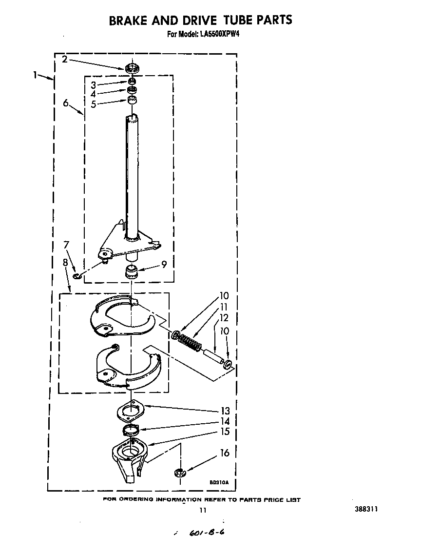 Whirlpool LA5500XPW4 brake and drive tube diagram