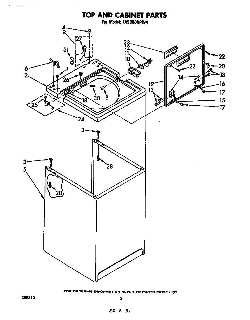 Whirlpool LA5000XPW4 top and cabinet diagram