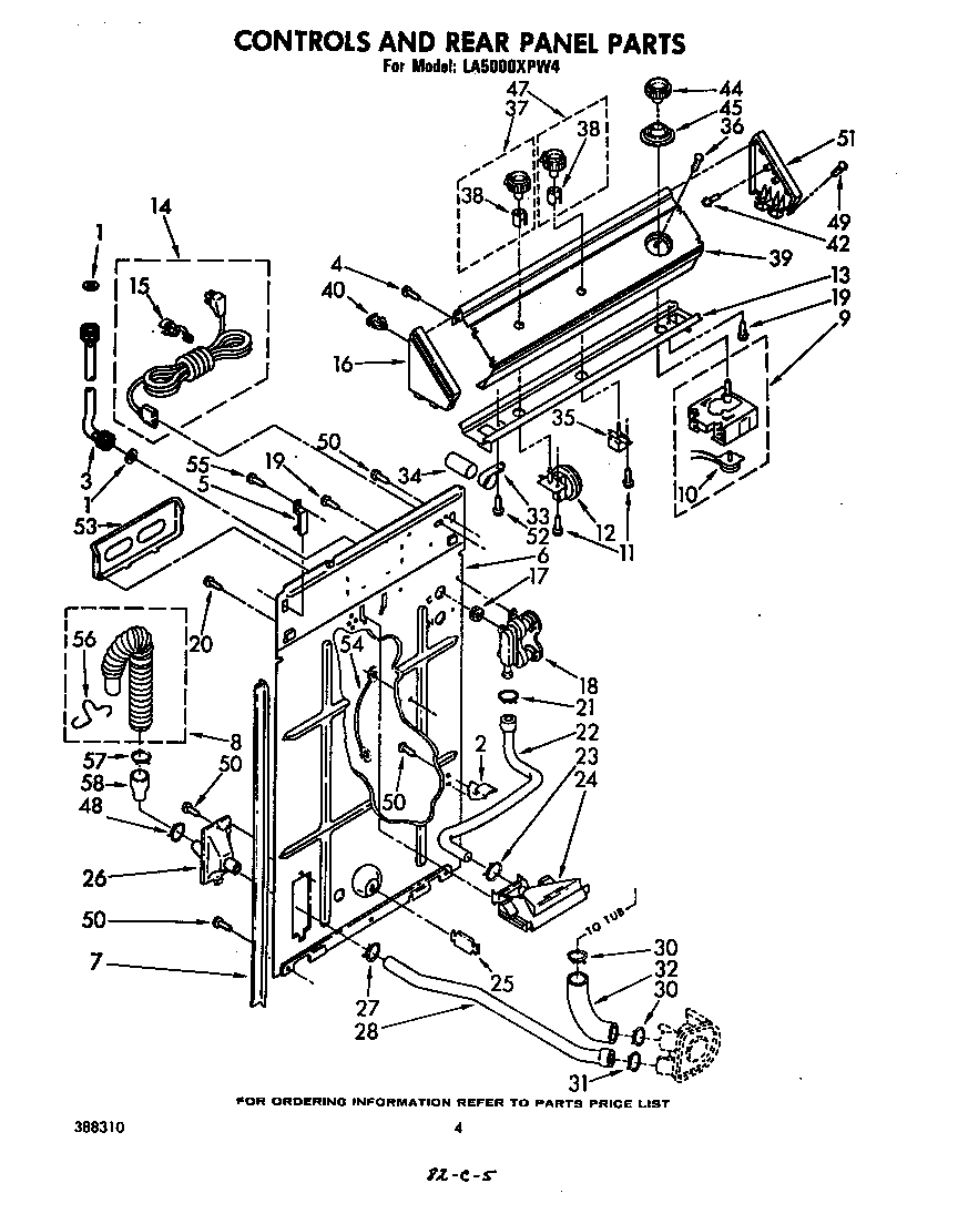 Whirlpool LA5000XPW4 controls and rear panel diagram