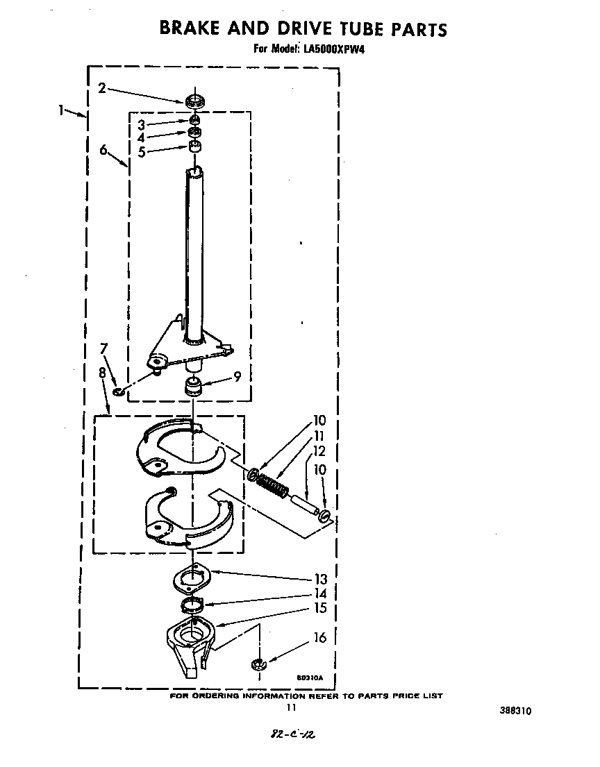Whirlpool LA5000XPW4 brake and drive tube diagram