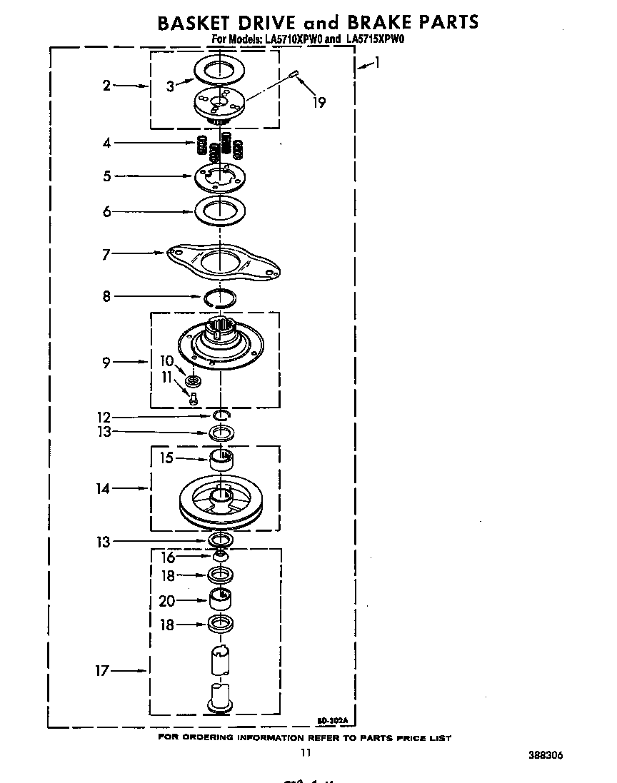 Whirlpool LA5710XPW0 basket drive and brake diagram