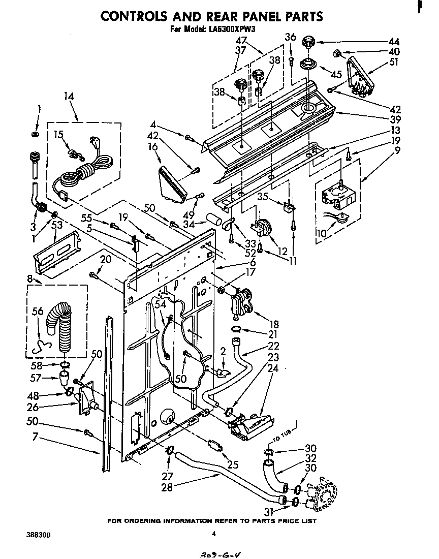 Whirlpool LA6300XPW3 controls and rear panel diagram