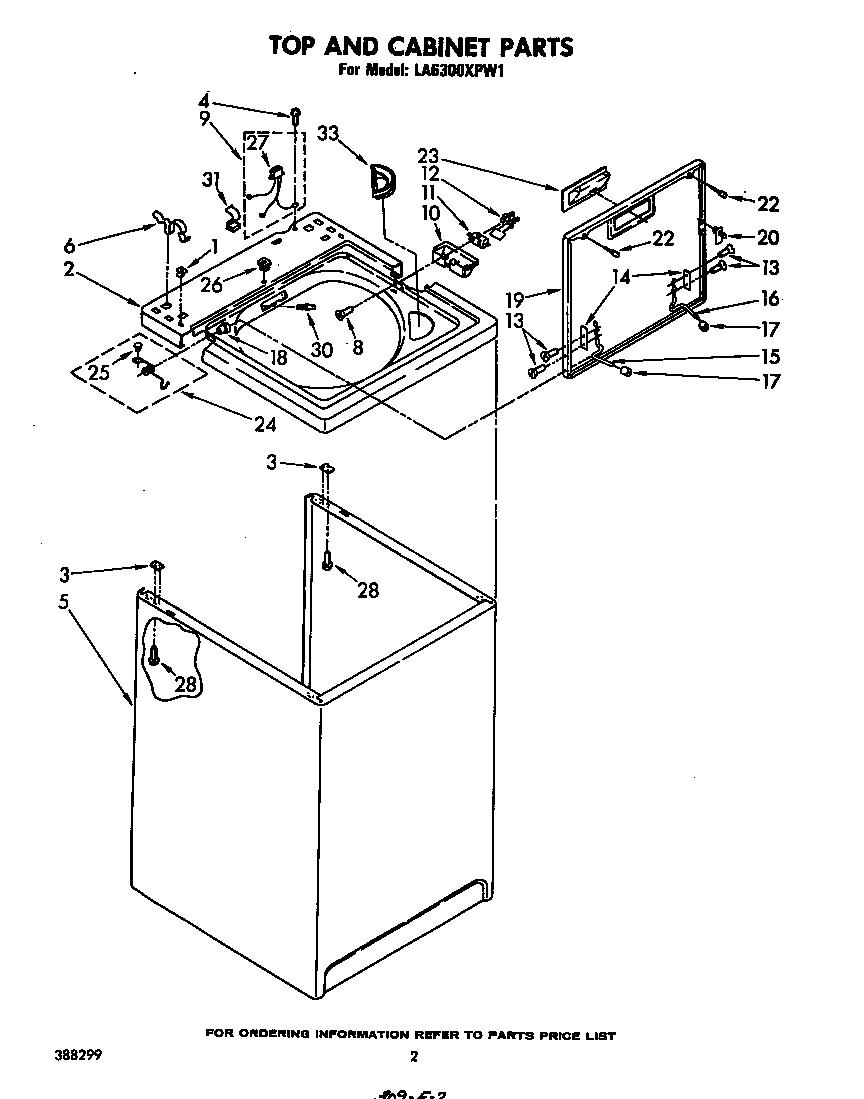 Whirlpool LA6300XPW1 top and cabinet diagram