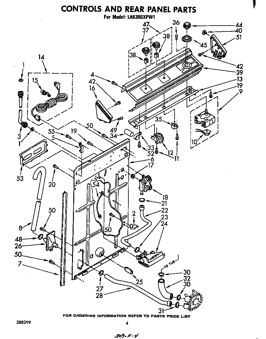 Whirlpool LA6300XPW1 controls and rear panel diagram