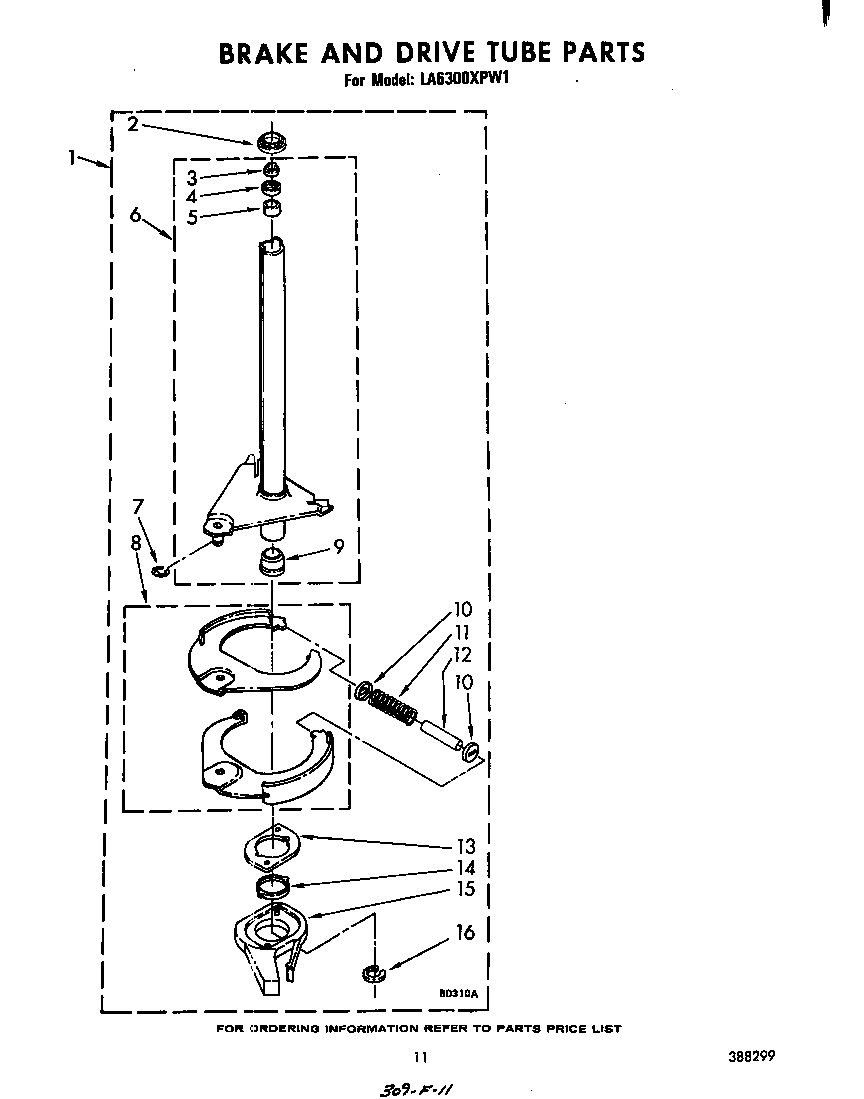 Whirlpool LA6300XPW1 brake and drive tube diagram