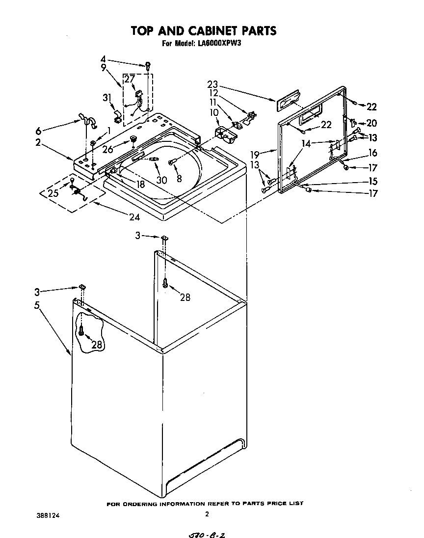 Whirlpool LA6000XPW3 top and cabinet diagram