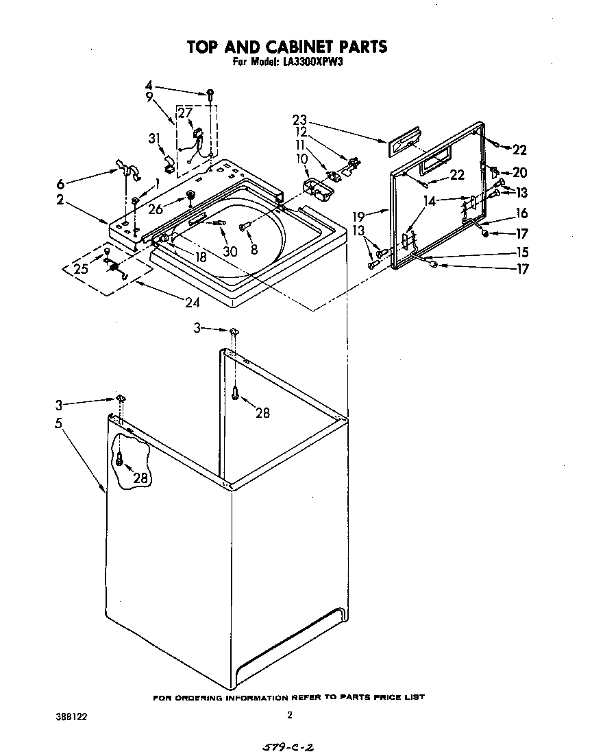 Whirlpool LA3300XPW3 top and cabinet diagram