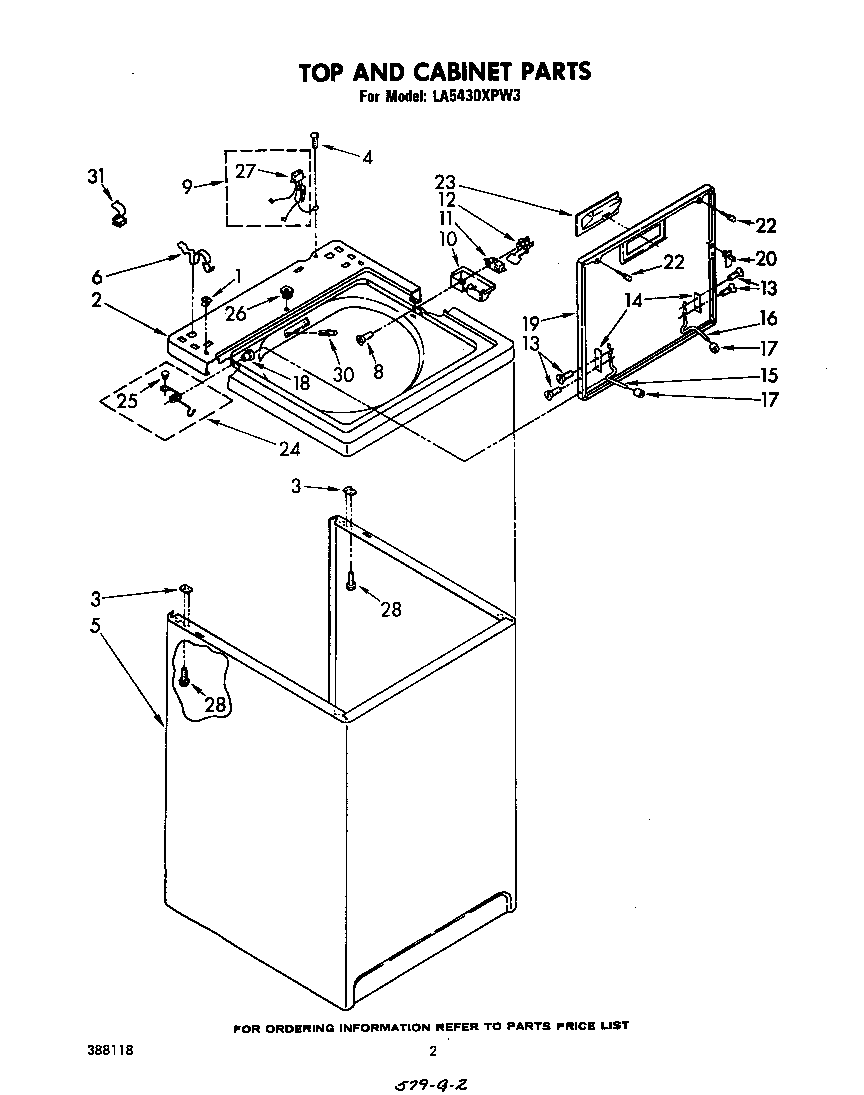 Whirlpool LA5430XPW3 top and cabinet diagram