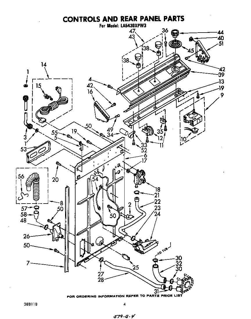 Whirlpool LA5430XPW3 controls and rear panel diagram