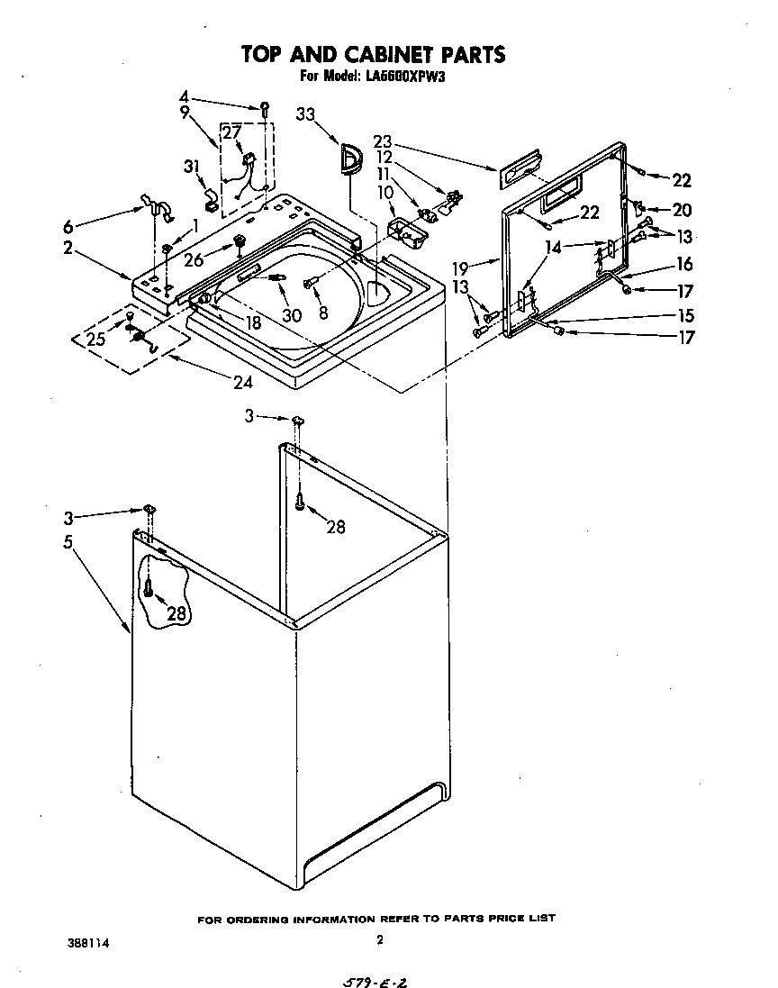 Whirlpool LA5600XPW3 top and cabinet diagram