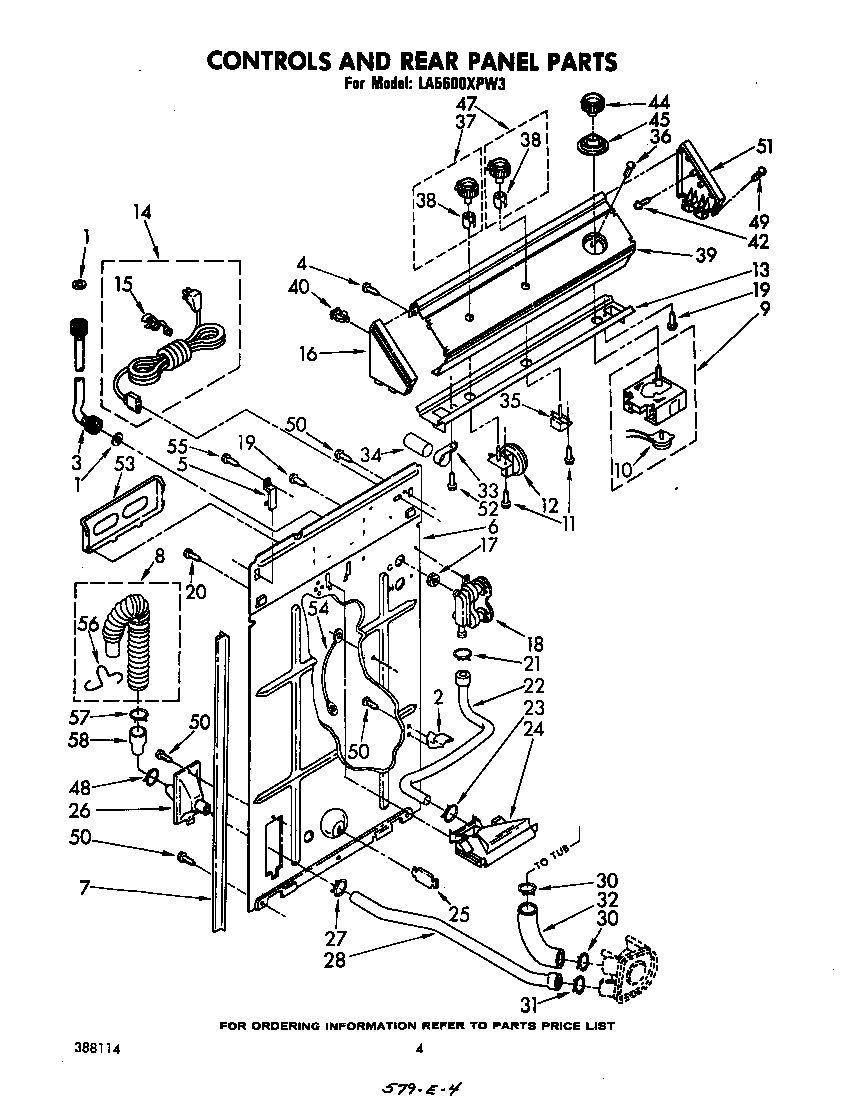 Whirlpool LA5600XPW3 controls and rear panel diagram