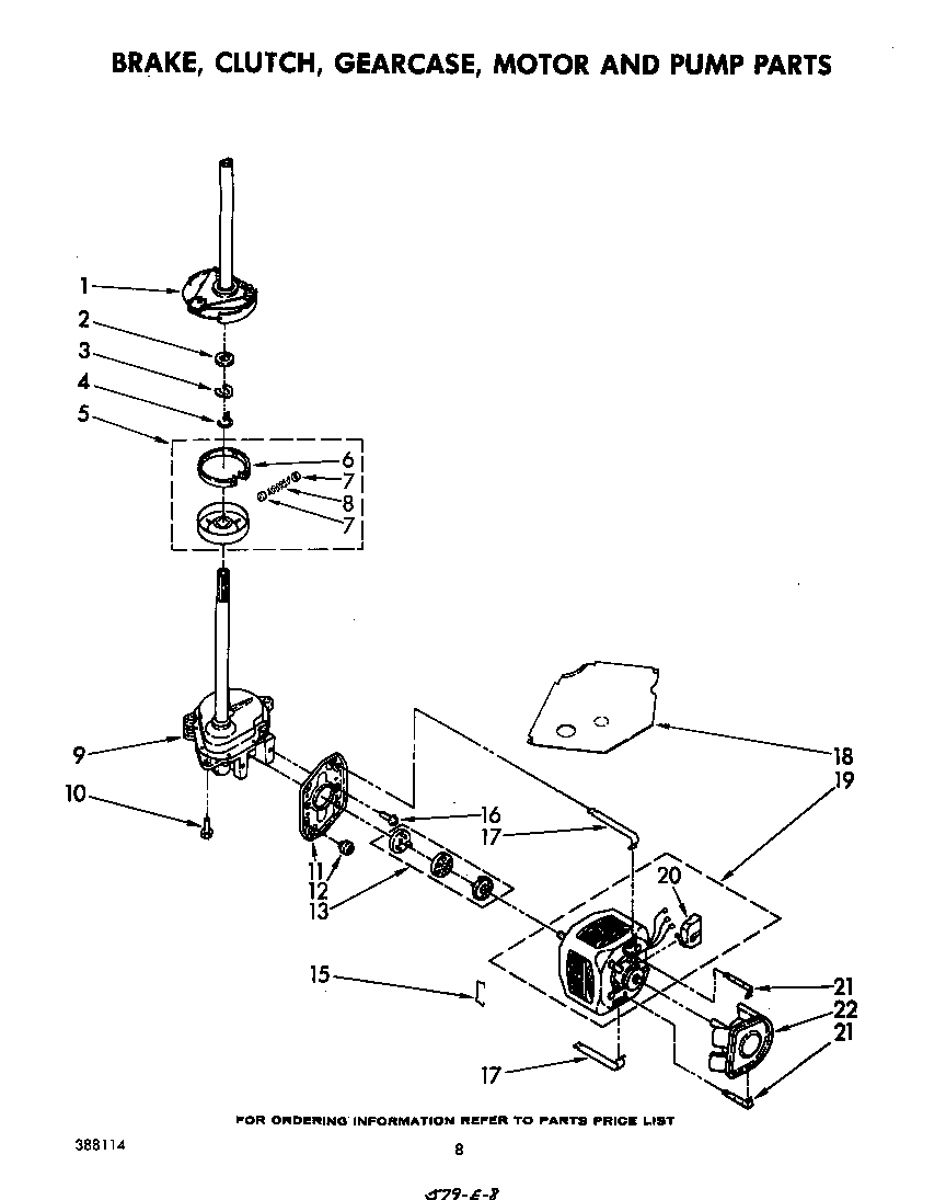 Whirlpool LA5600XPW3 brake, clutch, gearcase, motor and pump diagram