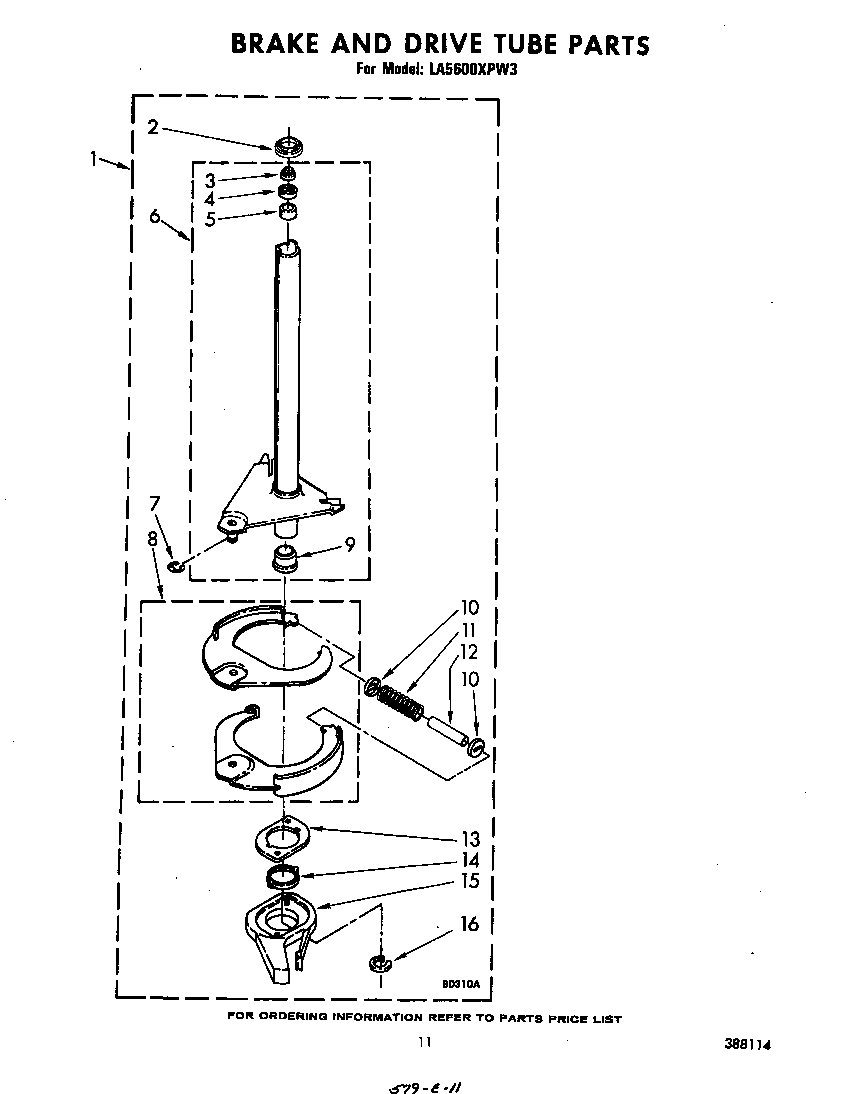 Whirlpool LA5600XPW3 brake and drive tube diagram