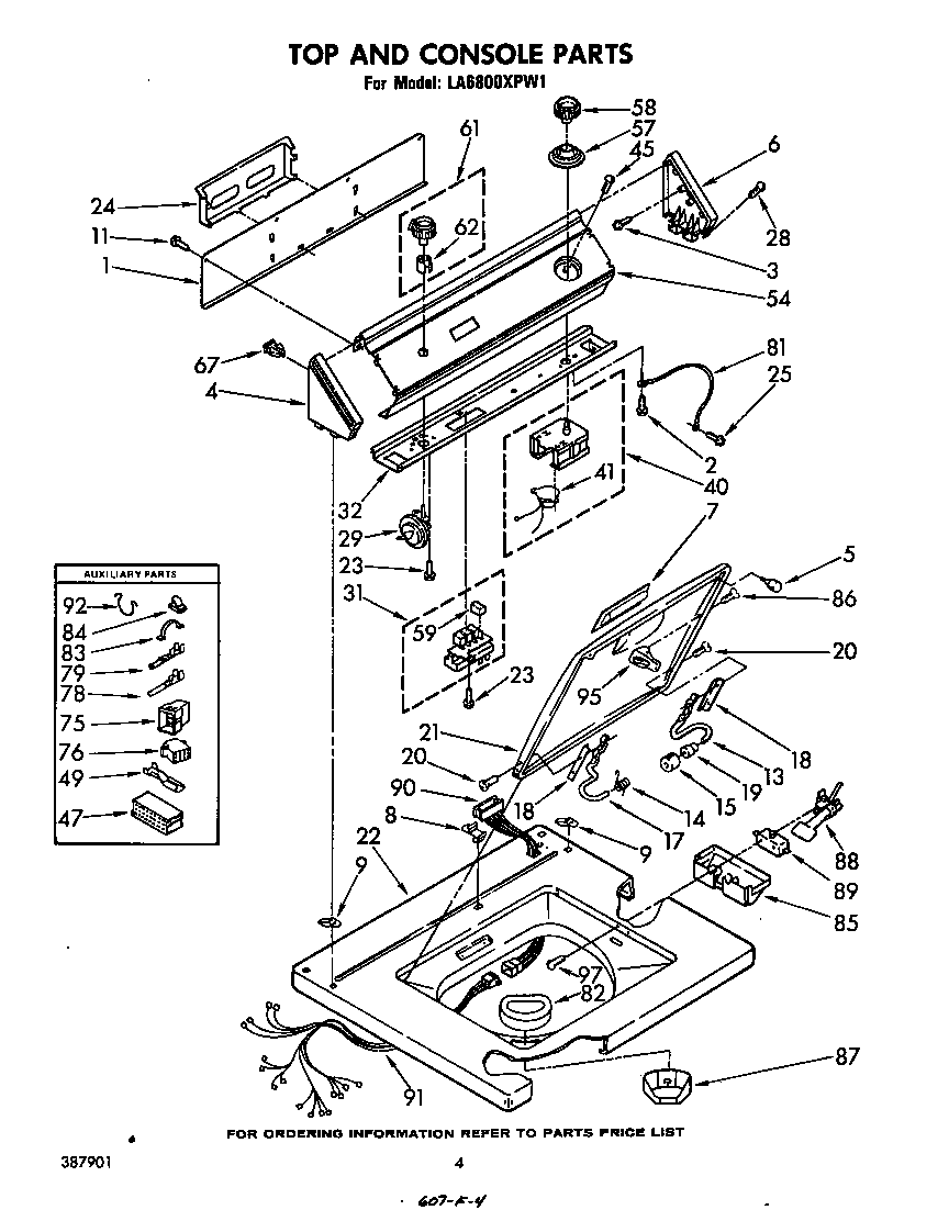 Whirlpool LA6800XPW1 top and console diagram