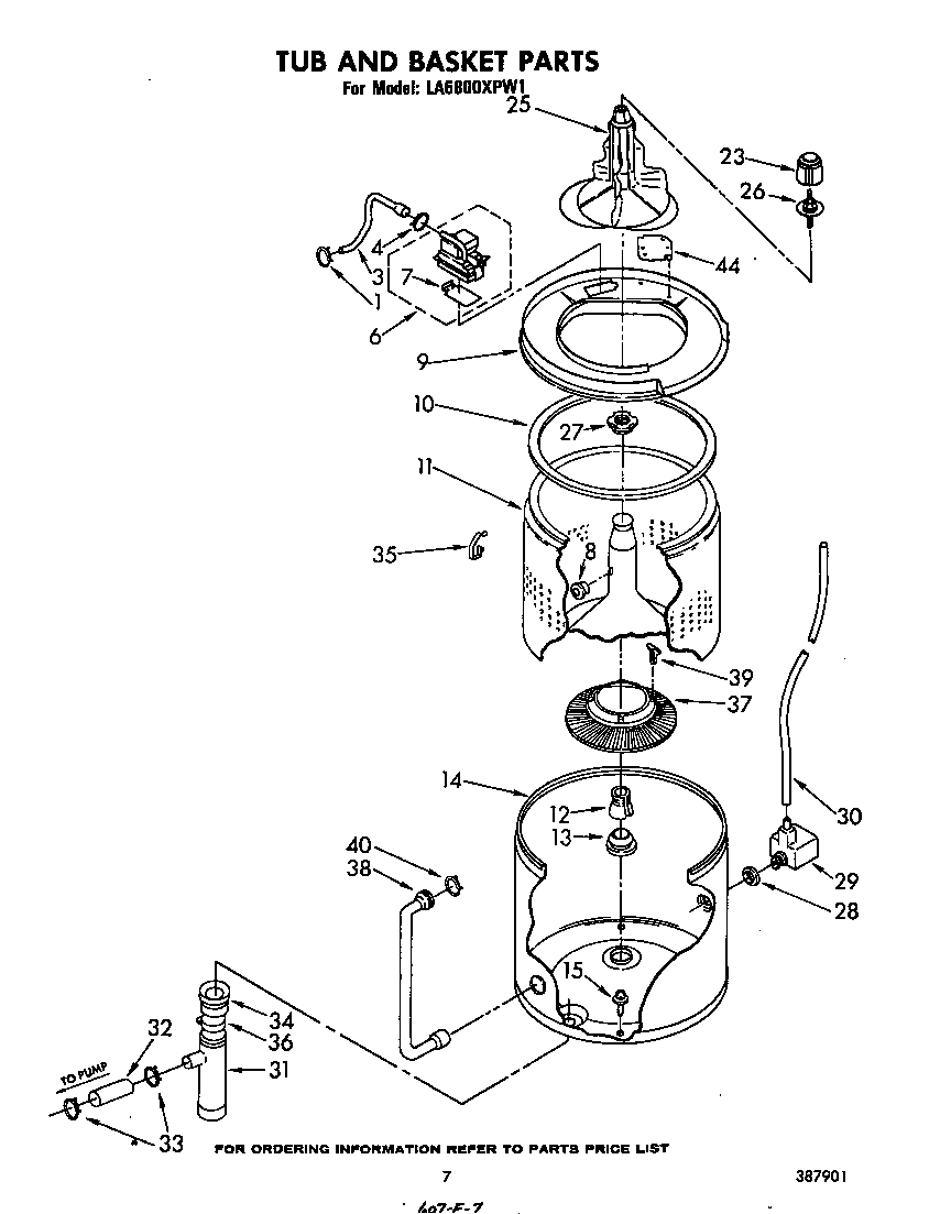 Whirlpool LA6800XPW1 tub and basket diagram