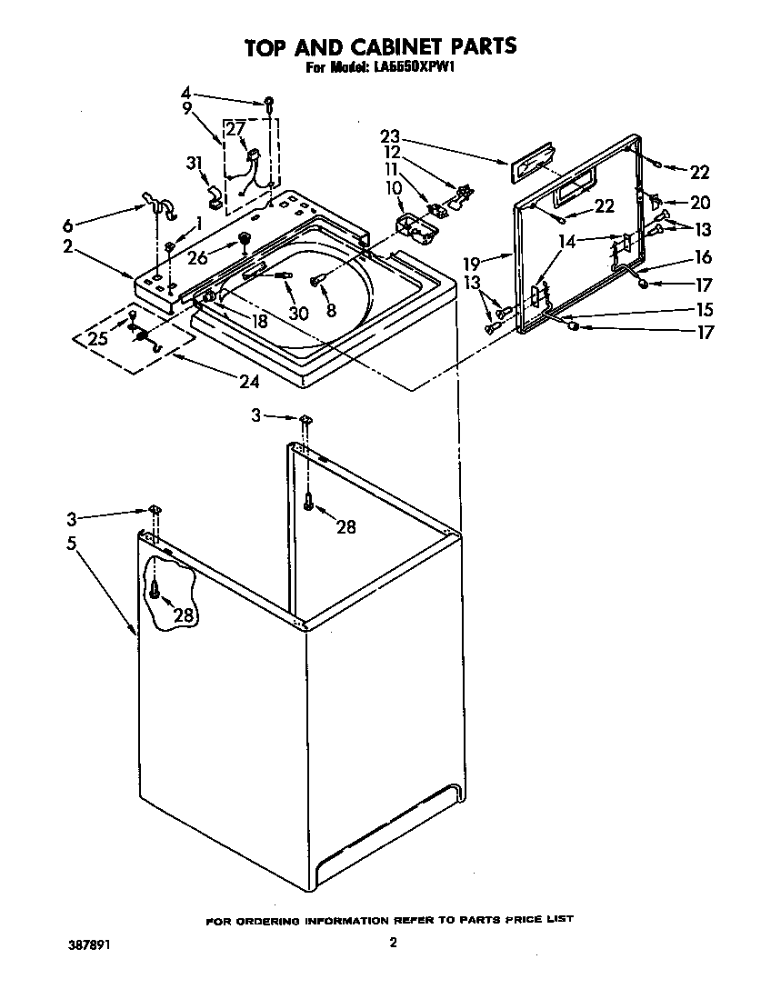 Whirlpool LA5550XPW1 top and cabinet diagram