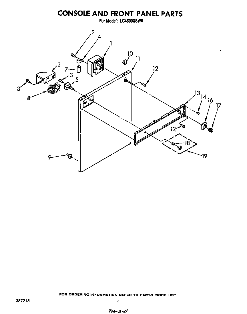 Whirlpool LC4500XSW0 console and front panel diagram