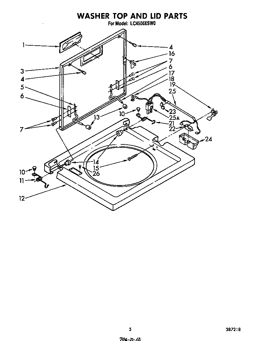 Whirlpool LC4500XSW0 washer top and lid diagram