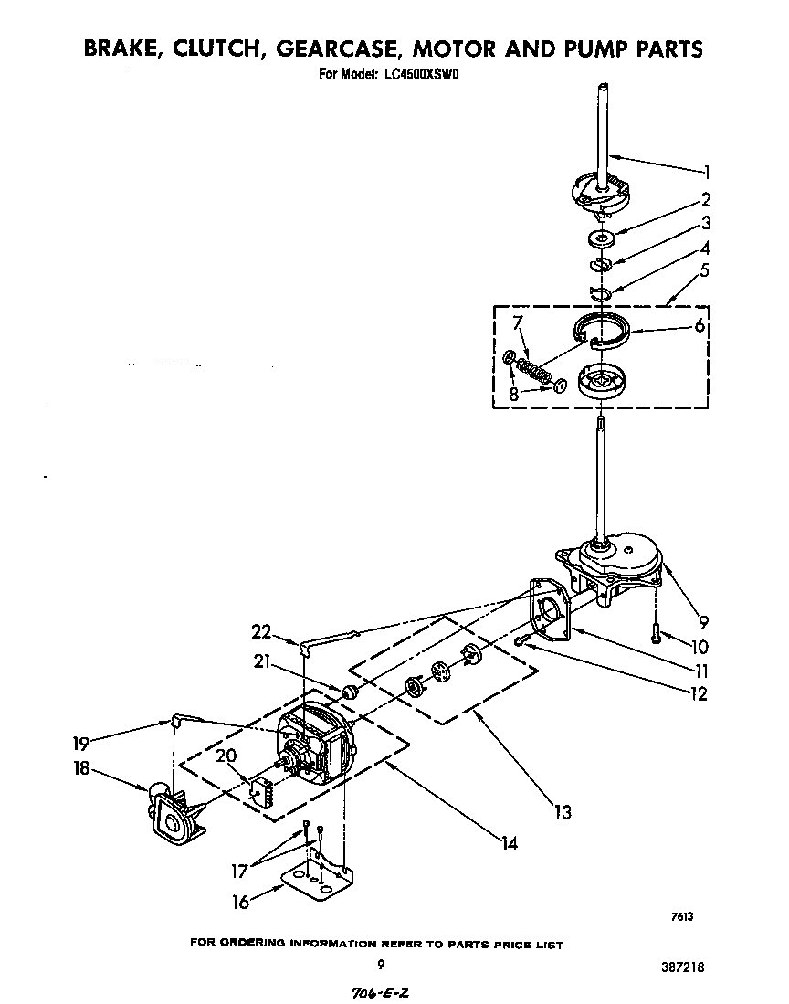 Whirlpool LC4500XSW0 brake, clutch, gearcase, motor and pump diagram