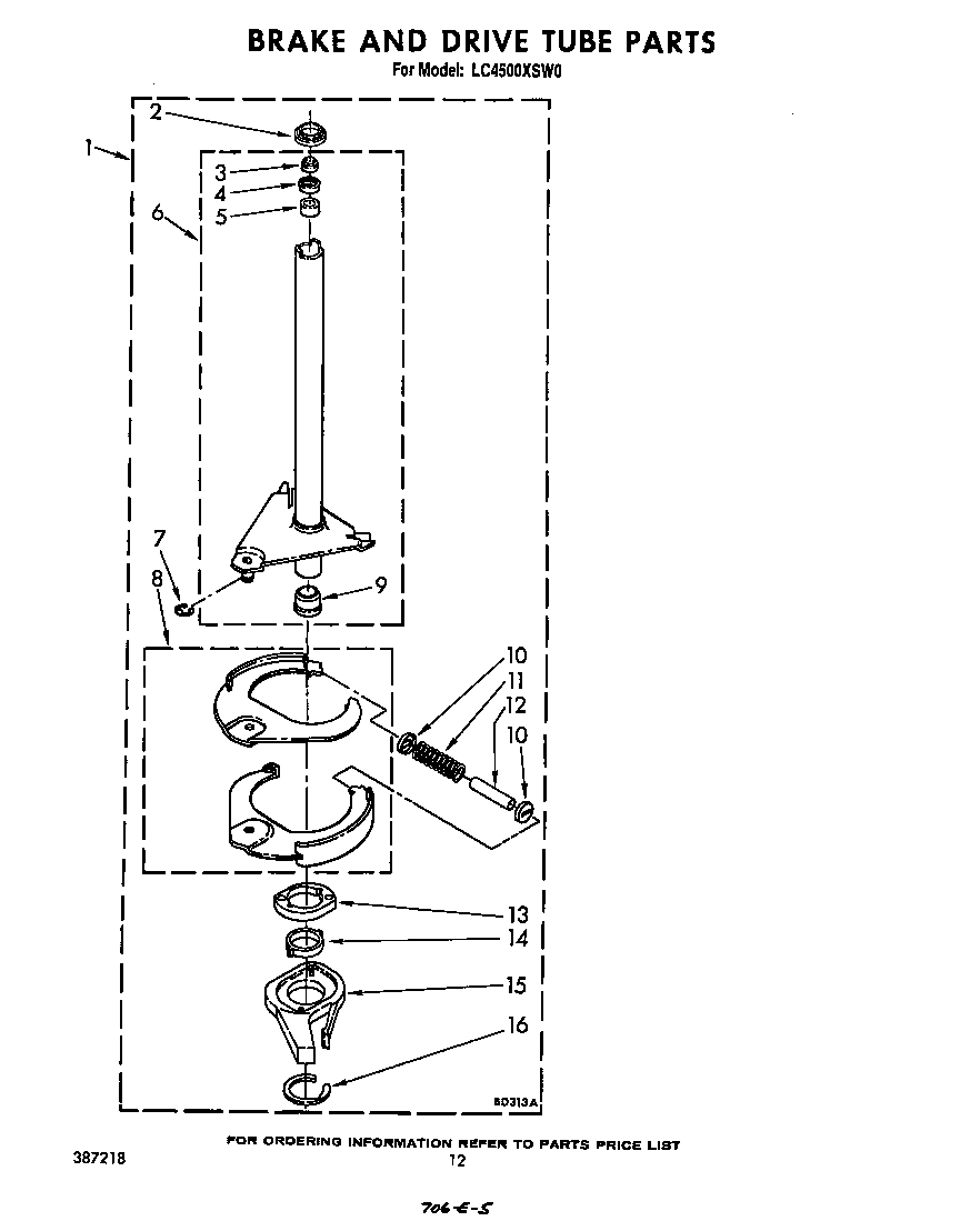 Whirlpool LC4500XSW0 brake and drive tube diagram
