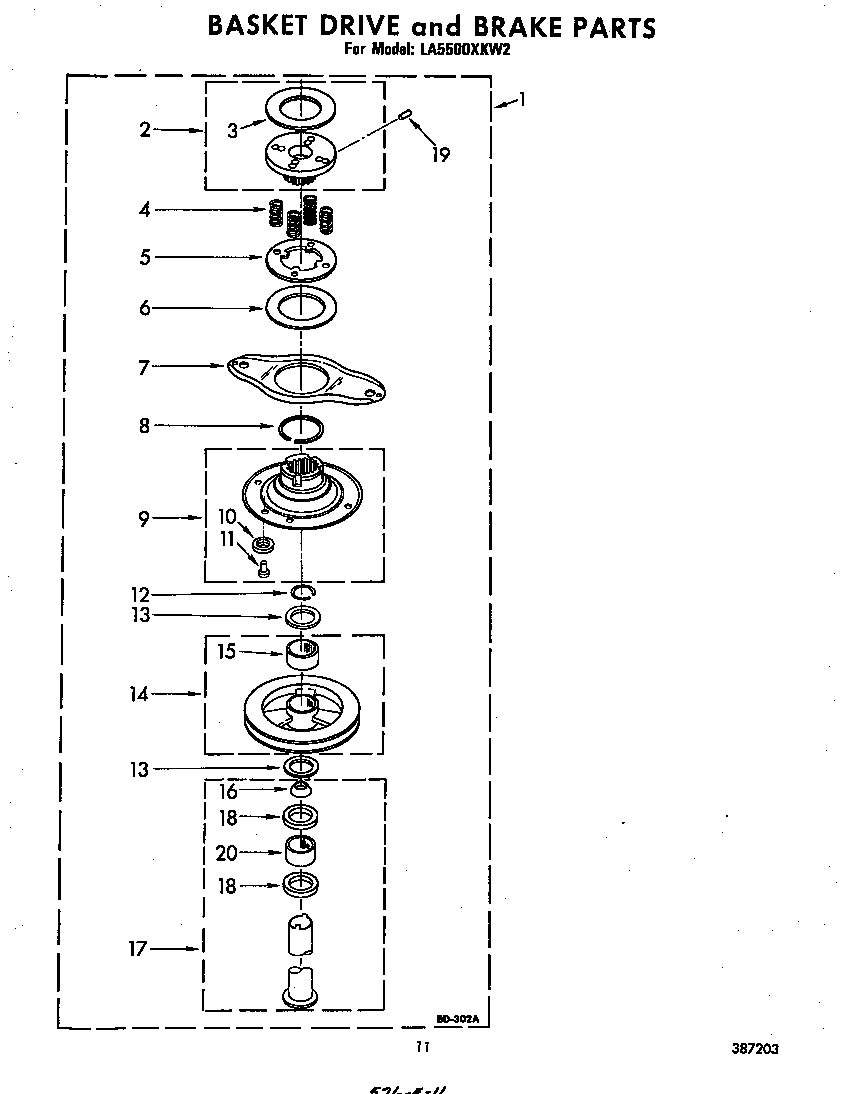 Whirlpool LA5500XKW2 basket drive and brake diagram