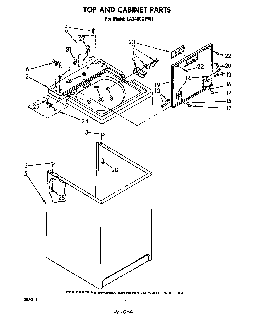 Whirlpool LA3400XPW1 top and cabinet diagram