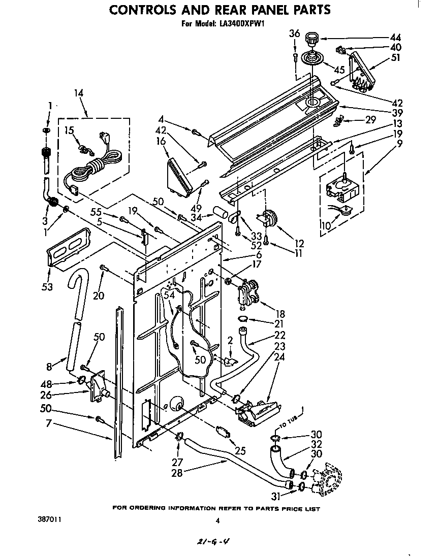 Whirlpool LA3400XPW1 controls and rear panel diagram