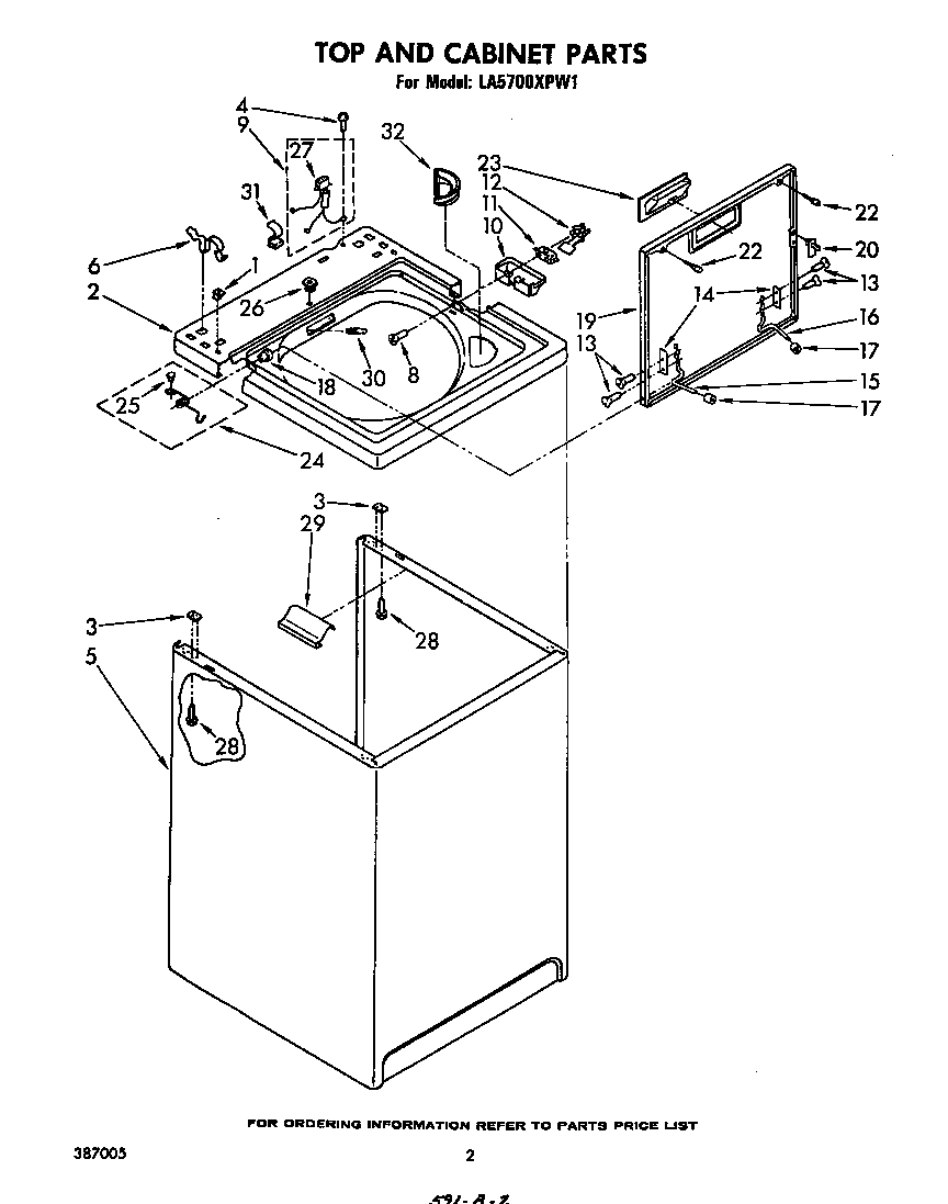Whirlpool LA5700XPW1 top and cabinet diagram