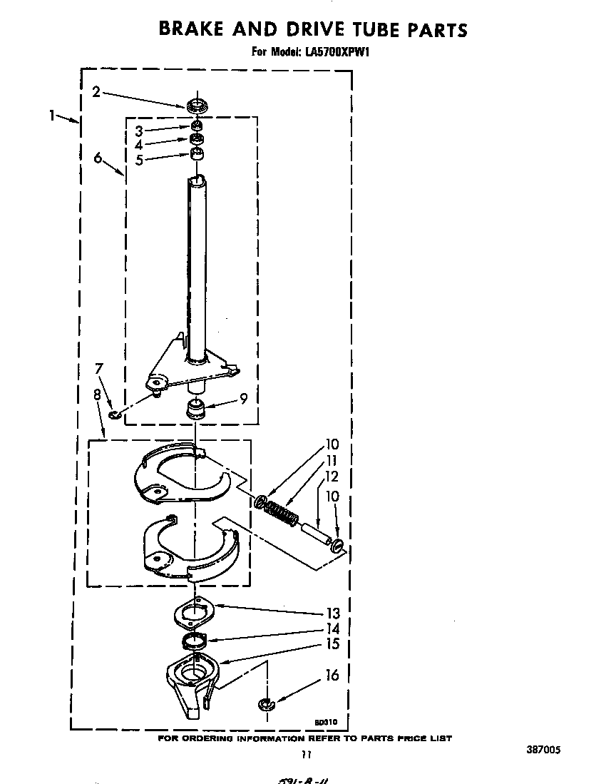 Whirlpool LA5700XPW1 brake and drive tube diagram