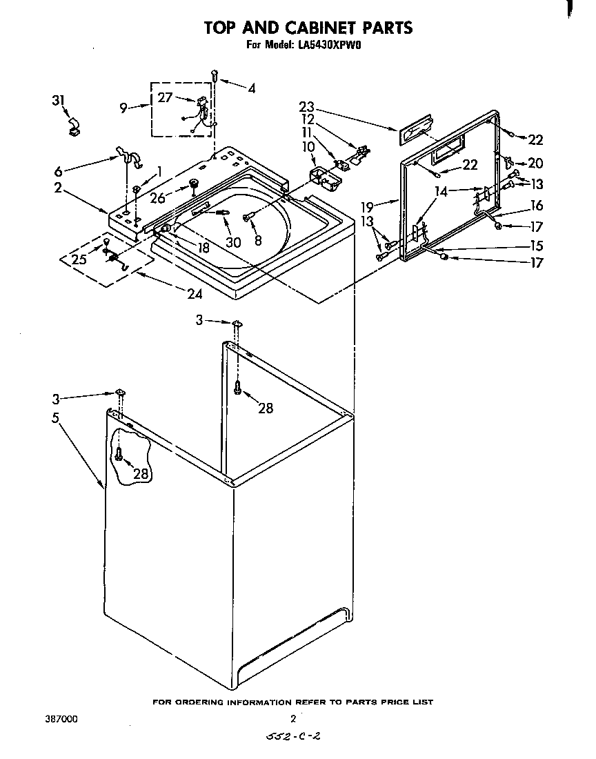 Whirlpool LA5430XPW0 top and cabinet diagram