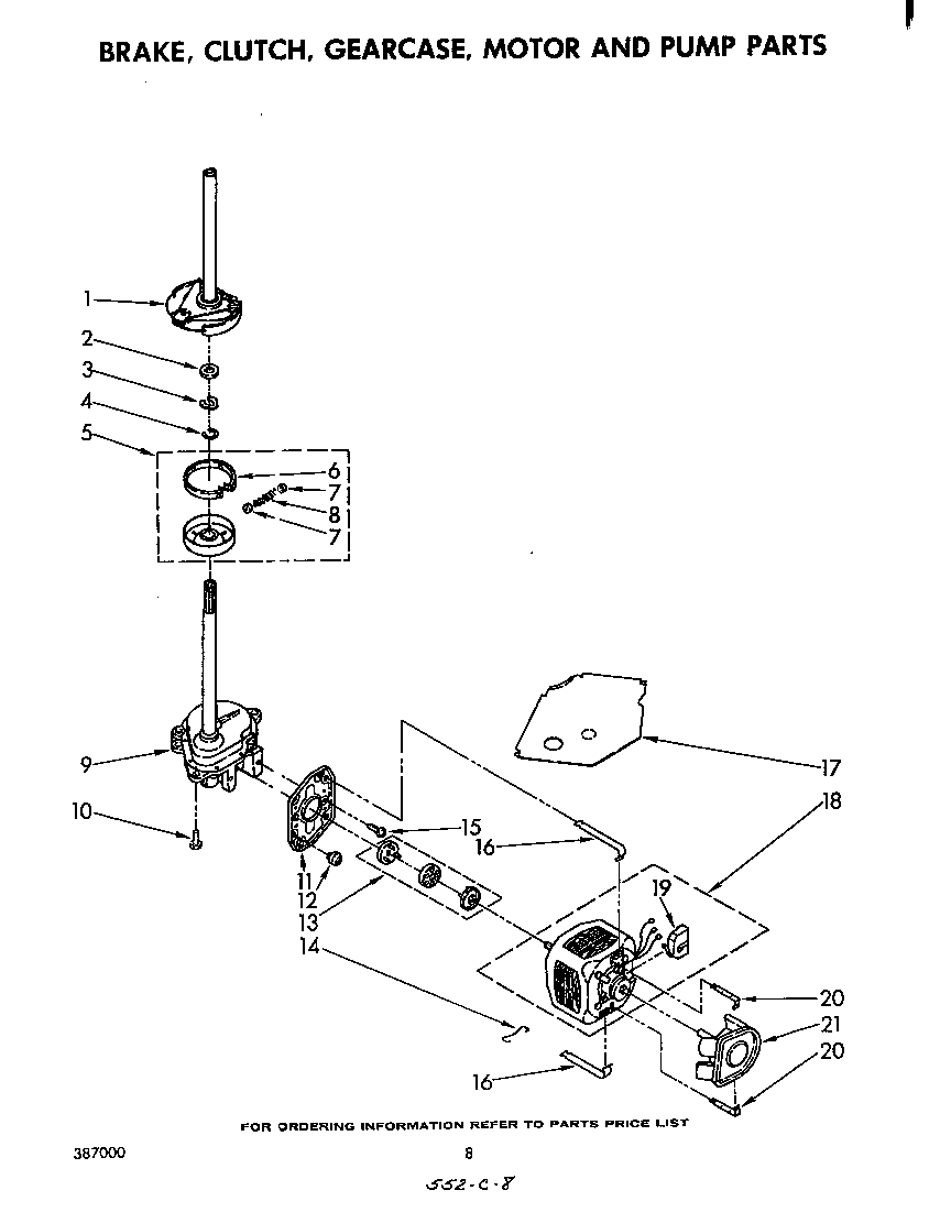 Whirlpool LA5430XPW0 brake, clutch, gearcase, motor, pump diagram