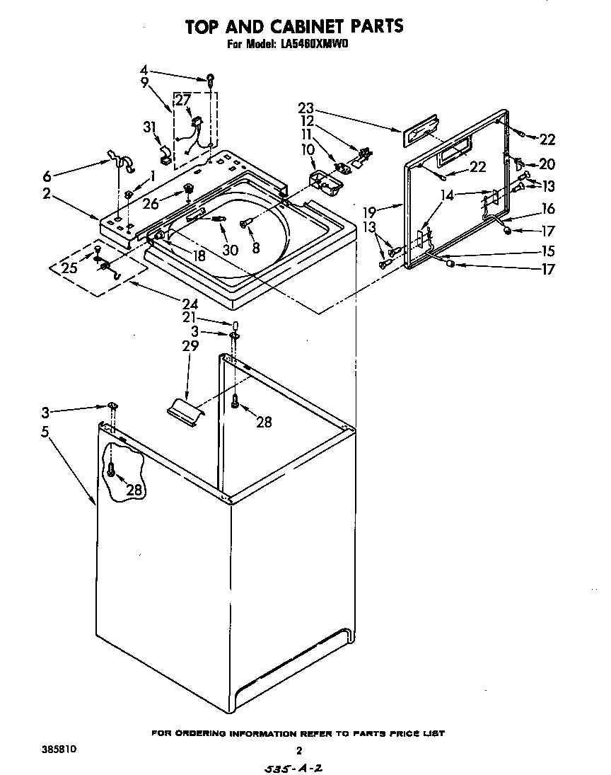Whirlpool LA5460XMW0 top and cabinet diagram