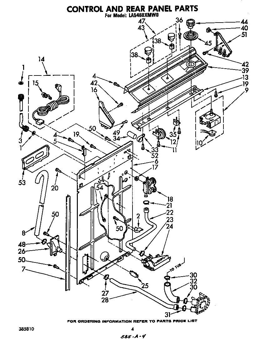 Whirlpool LA5460XMW0 control and rear panel diagram