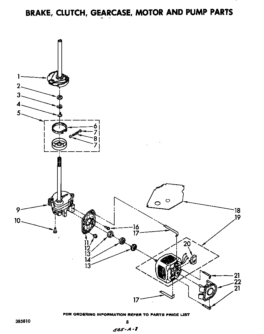Whirlpool LA5460XMW0 brake, clutch, gearcase, motor and pump diagram