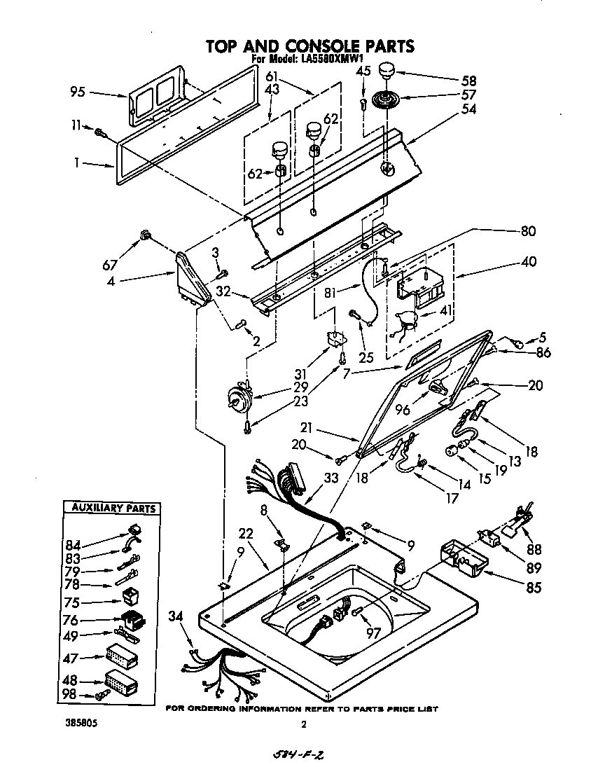 Whirlpool LA5580XMW1 top and console diagram