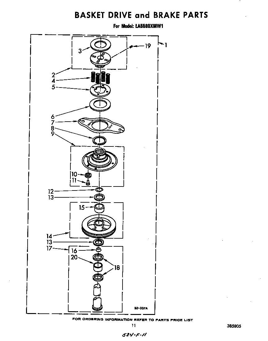 Whirlpool LA5580XMW1 basket drive and brake diagram
