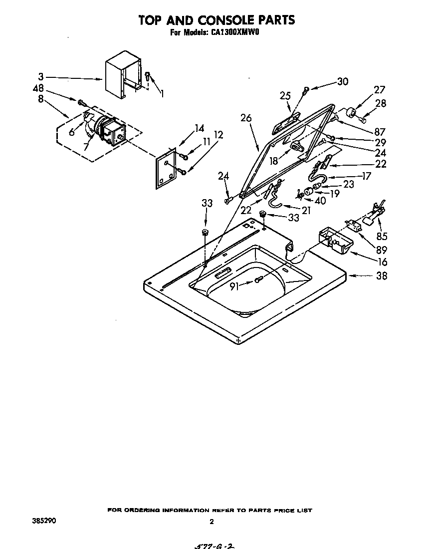 Whirlpool CA1300XMW0 top and console diagram